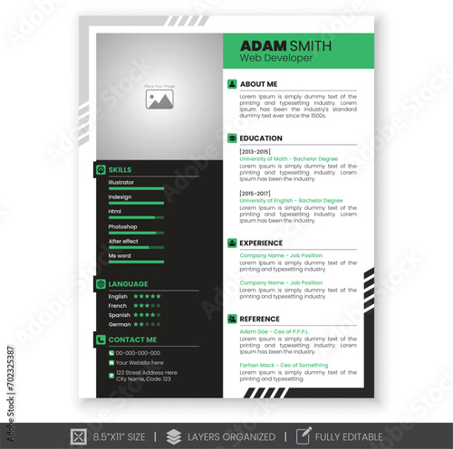 Modern and professional cv or resume template design.