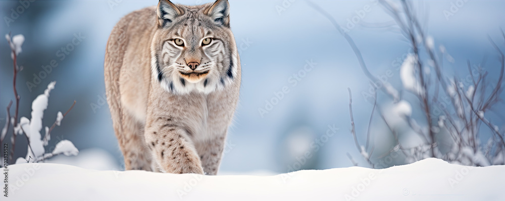 Obraz premium A lonely lynx in the winter forest