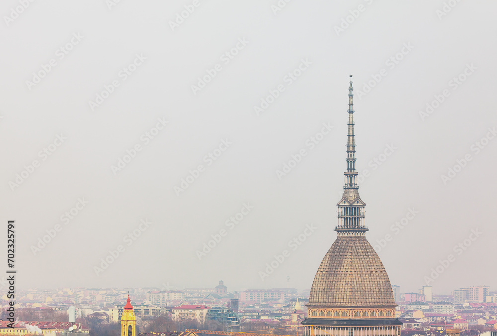 View of the Mole Antonelliana in Turin, Italy . Large cupola symbol of Torino 