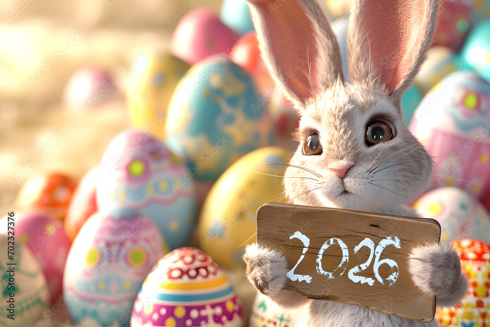  Frohes Osterfest 2026: Illustration eines fröhlichen Osterhasen mit 