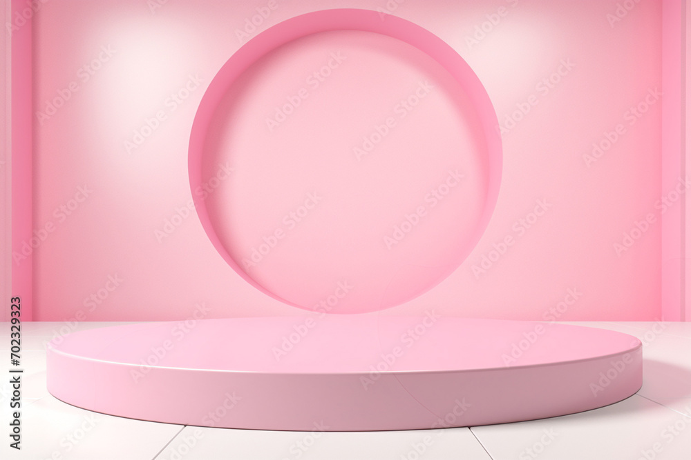 The landscape view of abstract pink podium with rounded and texture surface for product presentation 3d model rendering. Generative AI. The landscape view of abstract pink podium with rounded and texture surface for product presentation 3d model rendering. Generative AI.