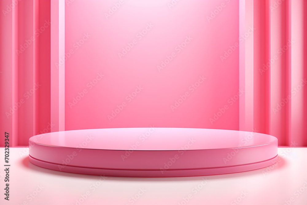 The landscape view of abstract pink podium with rounded and texture surface for product presentation 3d model rendering. Generative AI.