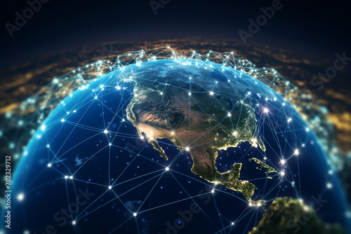 Global network connection covering earth with link of innovative perception . Concept of international trading and digital investment  5G global wireless connection and future of internet of things