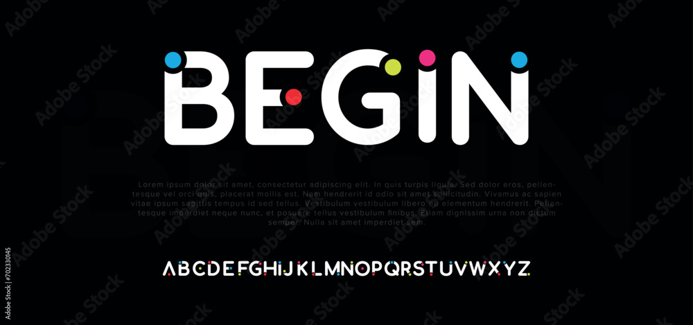 Begin Modern minimal abstract alphabet fonts. Typography technology, electronic, movie, digital, music, future, logo creative font. vector illustration