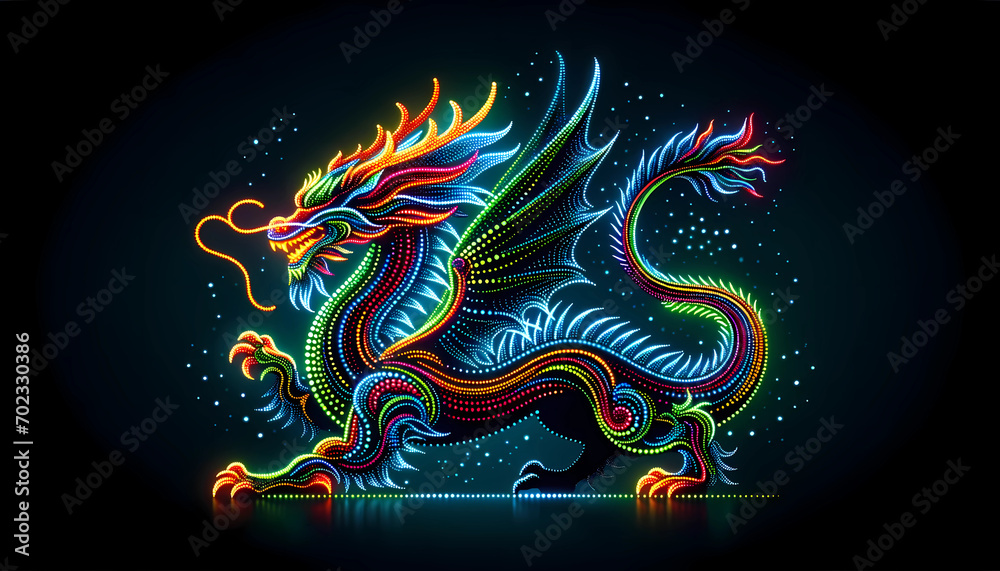Magical Multicolored Neon Lights Dragon Wallpaper 4K	