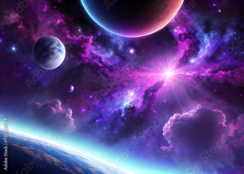 Space colorful in purple shades background with realistic shining stars infinite universe Generative AI 