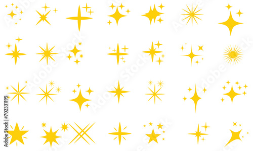  Set of  Twinkle stars. Shiny twinkle sparks. Seamless pattern with stars. Yellow   orange sparkles symbols vector. The set of  sparkle stars icon. Glittering star vector. Glowing light effect stars 