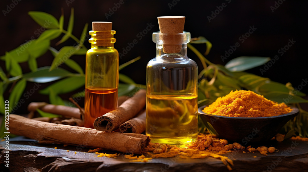 bottle, jar of essential oil extract turmeric bottle, jar of essential oil extract turmeric