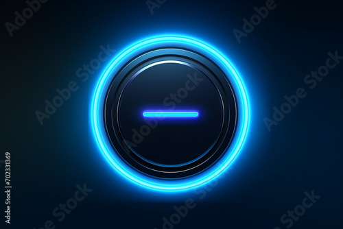 Glowing neon line Power button icon isolated on blue background photo