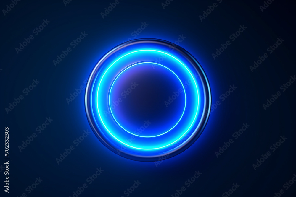 Glowing neon line Power button icon isolated on blue background - obrazy, fototapety, plakaty 