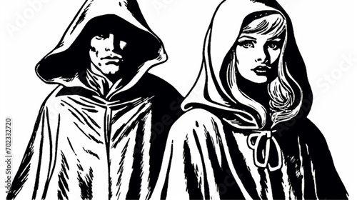 Cloaked man and woman clip art photo