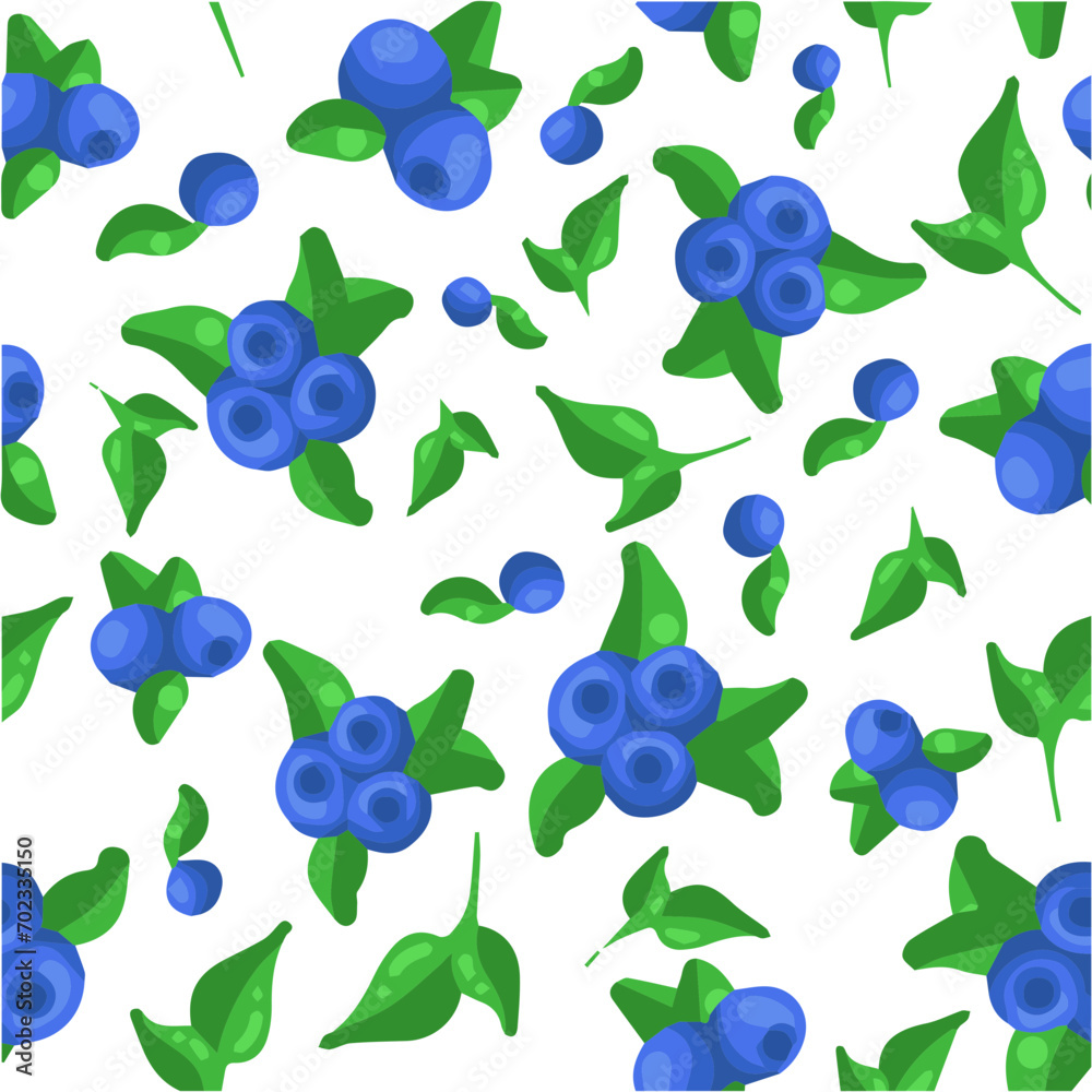 Seamless vector pattern with blueberry fruit and leaves