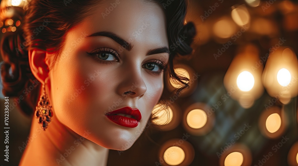 Vintage Style Woman with Red Lips