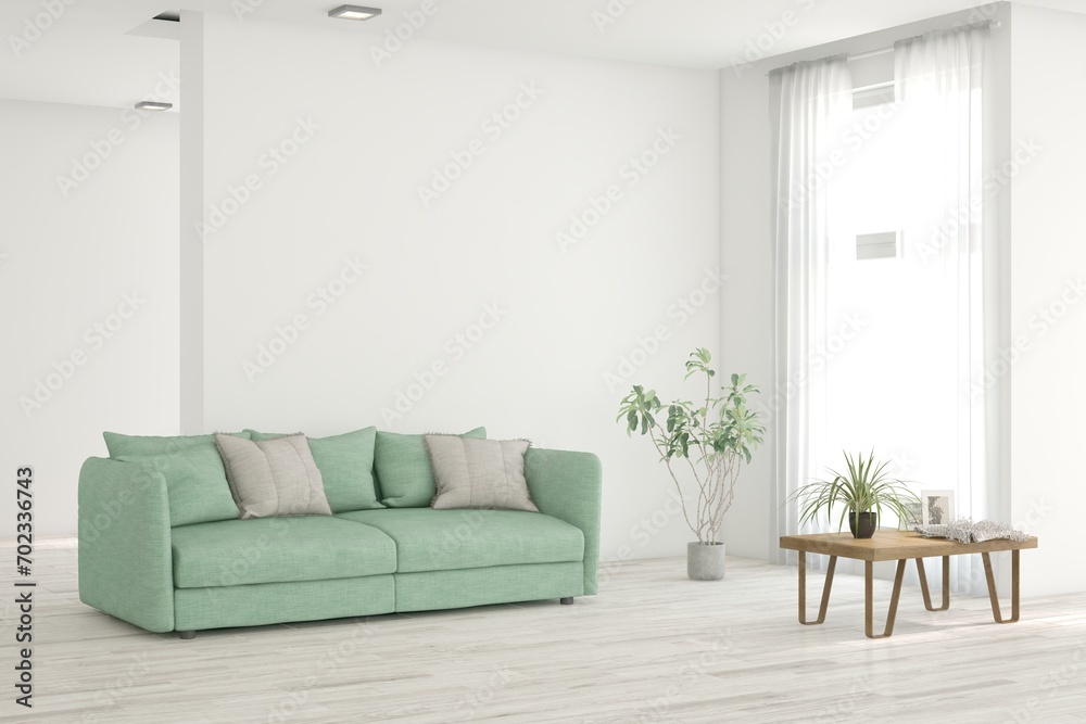 White living room with sofa. Scandinavian interior design. 3D illustration White living room with sofa. Scandinavian interior design. 3D illustration