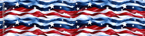 seamless pattern with American US flag of America USA with stars and stripes on white blue red background with waves