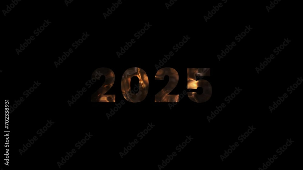 2025 happy new year animated cinematic. fiery blaze with the number "2025" dominating the center 