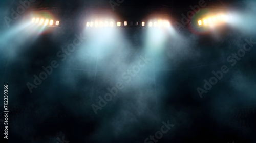 Bright stadium arena lights and smoke
