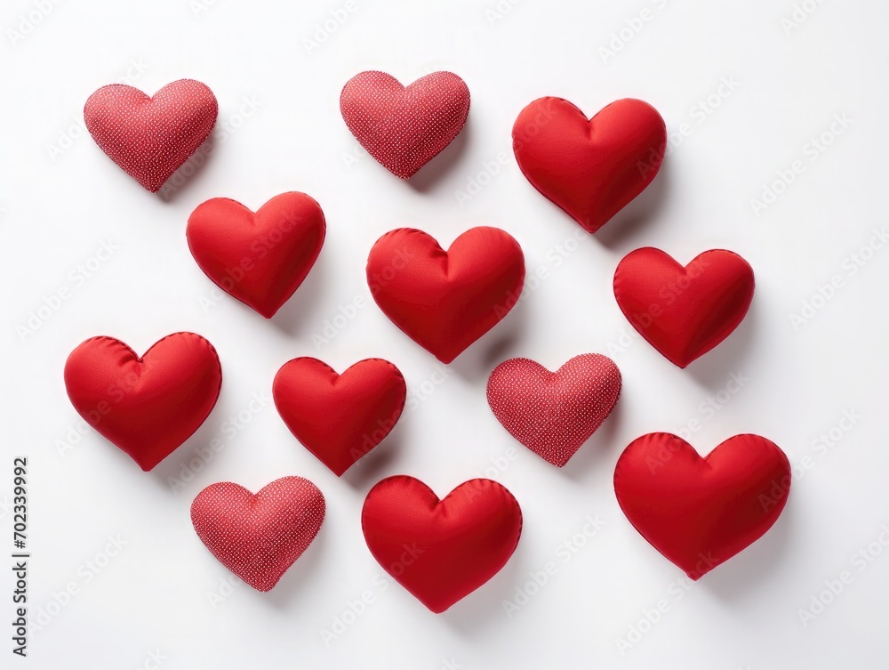 red hearts on pure white background,