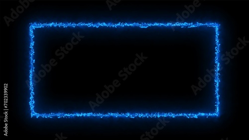 Glowing blue color neon rectangle frame illustration background 4k.