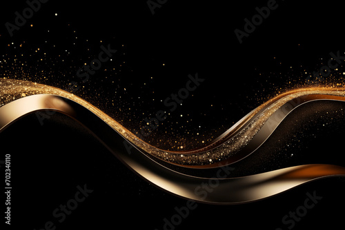 gold shiny glitter sparkles abstract wave, design invented element, on black background