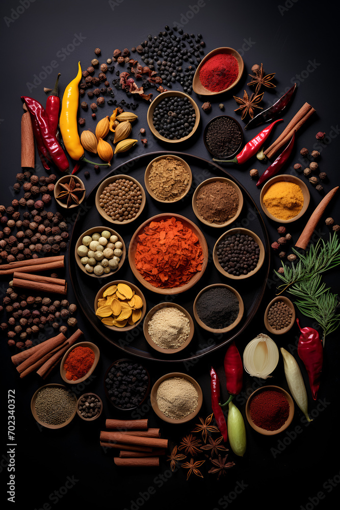 Collection of Spices Top view photography