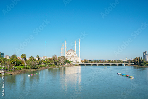 The scenic view of Adana  Ta   k  pr    seyhan river and Sabanc   Camii