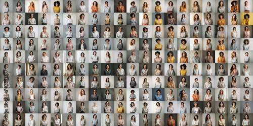 200 diverse happy women fashion portraits, a lot of different female faces collage. Multiethnic businesswomen staff people, many stylish african, asian, indian and european ladies set montage mosaic. photo