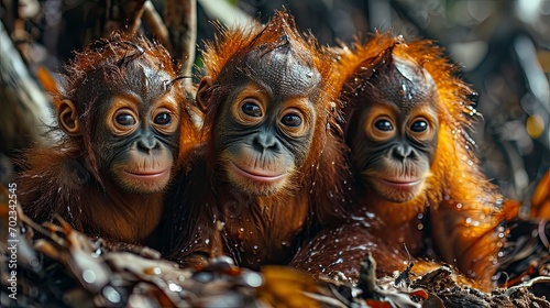 Bornean Orangutan Babies Pongo Pygmaeus, Background HD, Illustrations photo