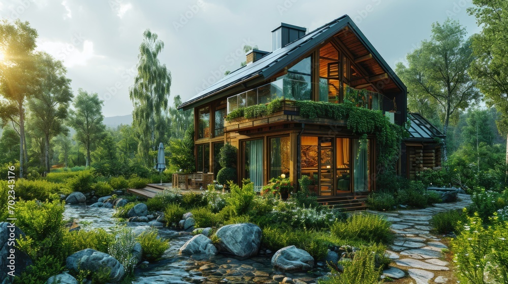 Cozy chalet in the garden with beautiful landscaping. Cozy chalet in the garden with beautiful landscaping.