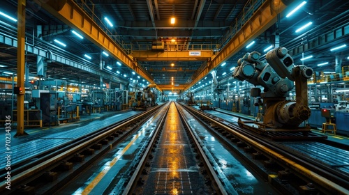 Industrial background of a conveyor belt in a factory or workshop