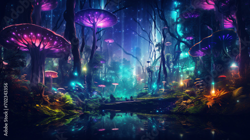 Collage image picture of mystical magic exotic forest
