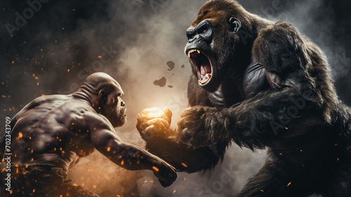 Collage photo of aggressive beast giant gorilla