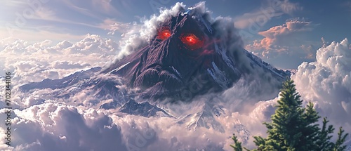 Mountain with red eyes and smoking weed photo