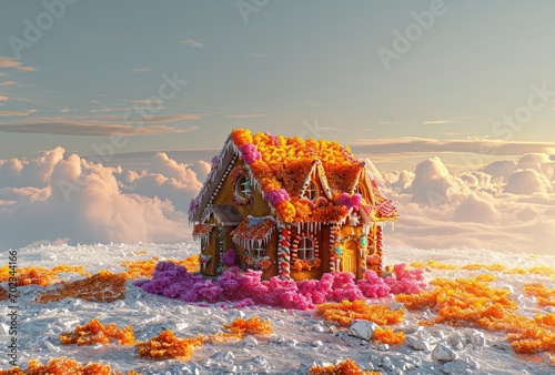 A gingerbread house in the style of ray tracing