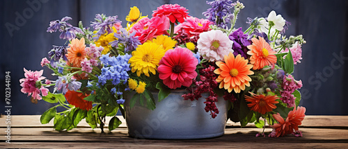 Colorful arrangement of potted flowers