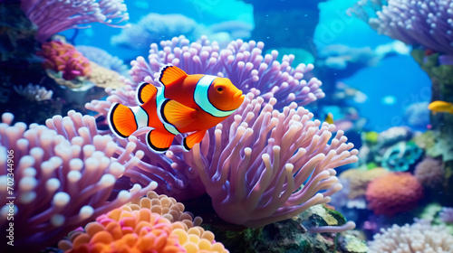 Colorful clownfish swim gracefully