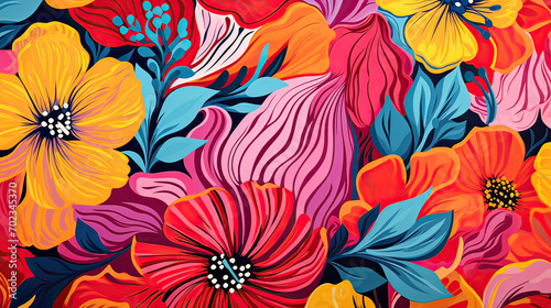 A bold and graphic floral design with oversized abstract flowers  featuring bright and saturated colors for a statement-making background Ai Generative