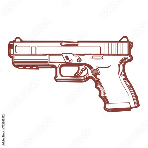 Hand-drawn vector illustration of a gun, illustration of a pistol, line art vector file ready to use