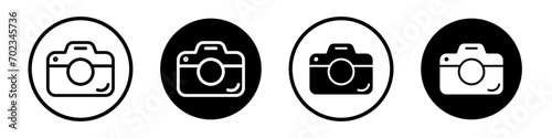 Camera icon set. Camera photograph capture and snapshot vector symbol in a black filled and outlined style. Camera Photography sign.