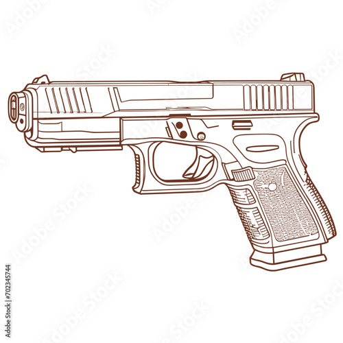 Hand-drawn vector illustration of a gun, illustration of a pistol, line art vector file ready to use