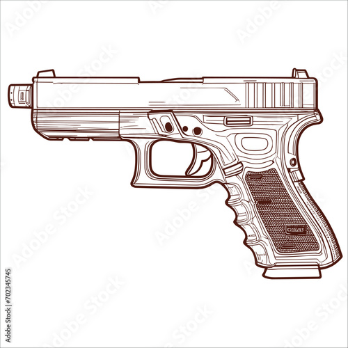 Hand-drawn vector illustration of a gun, illustration of a pistol, line art vector file ready to use