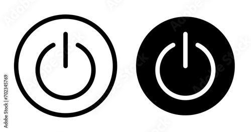 Button on off icon set. Power Turn off switch vector symbol in a black filled and outlined style. Shutdown and logout button sign.