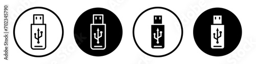 USB icon set. Flash memory drive vector symbol in a black filled and outlined style. Computer Technology flash stick sign. photo