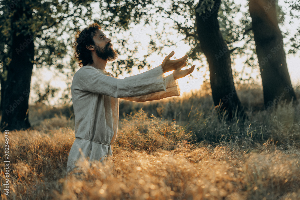 Jesus Christ Alone in the Garden, Meditating and Praying Jesus Christ Alone in the Garden, Meditating and Praying