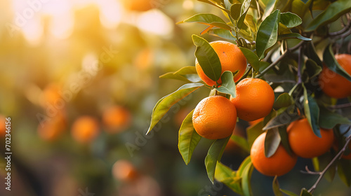https://s.mj.run/WchtmxaGo-0 Citrus branches with organic ripe fresh oranges tangerines growing on branches with green leaves in sunny fruiting garden. photo