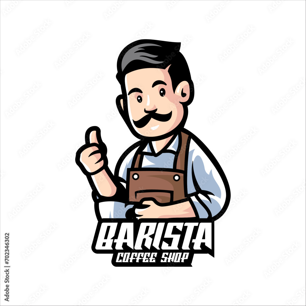 Illustration Vector Coffee Shop Mascot Cartoon Logo Style.