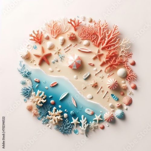 Coral painting frame creating banner for summer tourism, illustration style, Created ai generated