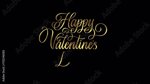 Happy Valentines Day - handwritten lettering animation. Alpha channel. Luxury golden typography. Romantic valentine's day text video.
