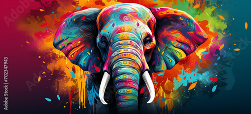 Illustration of an elephant on a colorful background holi festival concept