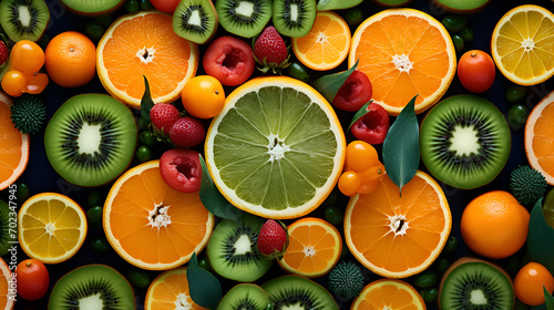 Tropical fruits and vegetables arranged in a symmetrical kaleidoscope pattern © Magdalena Wojaczek